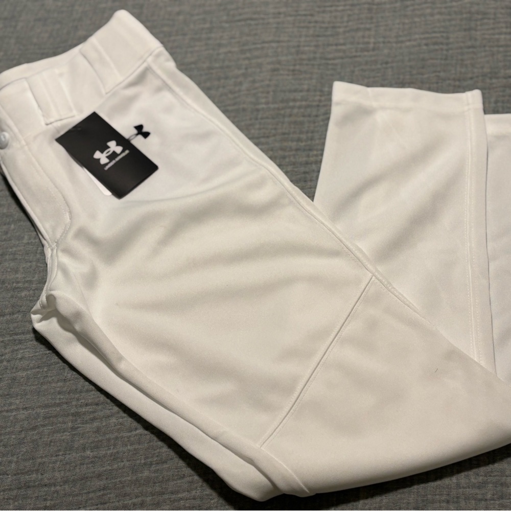 Boys Youth Large Under Armor White Baseball Pant - Relaxed Fit
